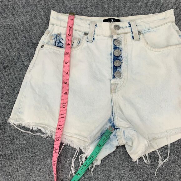 7 For All Mankind Ocean Avenue Shorts Womens 25 Distressed High Rise Button Fly - Picture 9 of 14